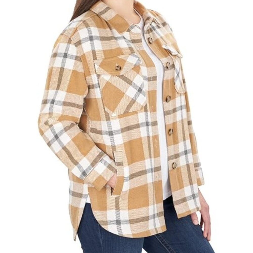 EUC Warm Plaid Shacket Button-Up Pockets Members Mark Size L Layer Lumberjack